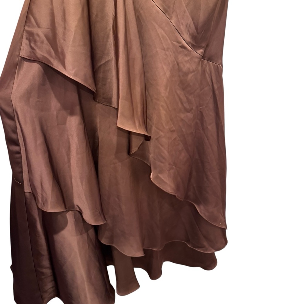 NWT Parker Angie Layered Ruffle Satin Maxi Dress Formal Wedding Brown Umber 12 - Picture 7 of 16